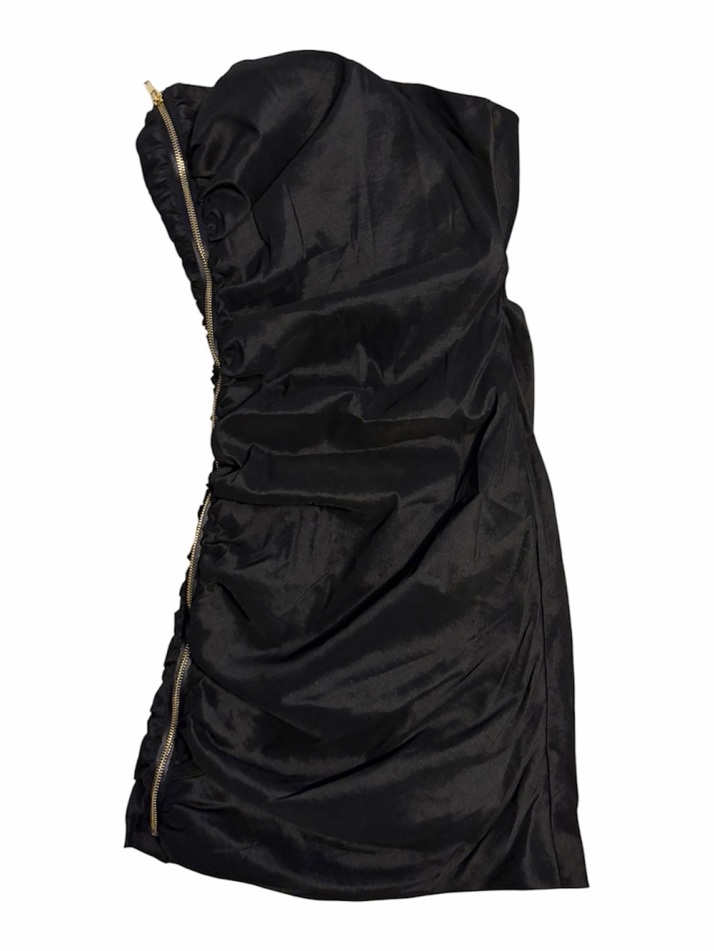 Calvin Klein Black Strapless Ruched Dress with Gold Zip